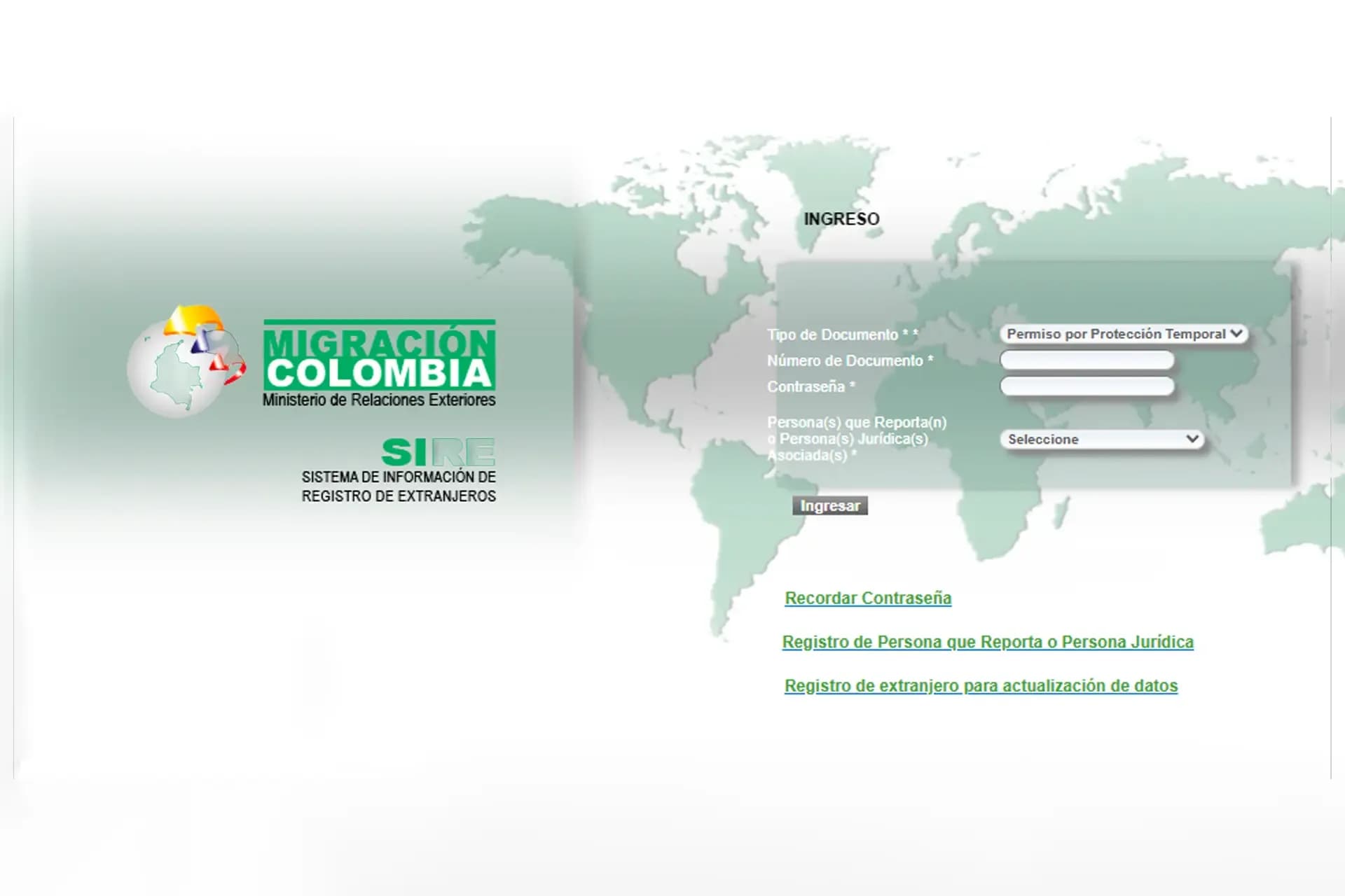 sire migración colombia